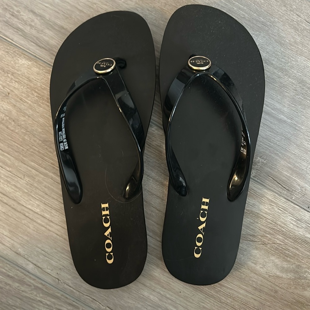 Black Coach Flip flops, size 8, new without tags